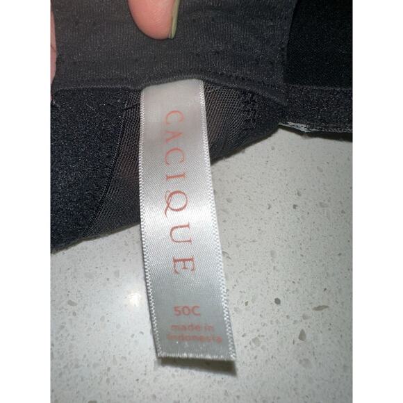 Cacique Bra Boost Plunge Black Gray lace overlay Adjustable strap 50 C - Picture 6 of 8